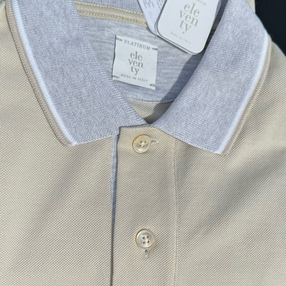 ELEVENTY Military-Green& Gray Polo Shirt w/Two-Tone Collar, size "M" medium, NWT